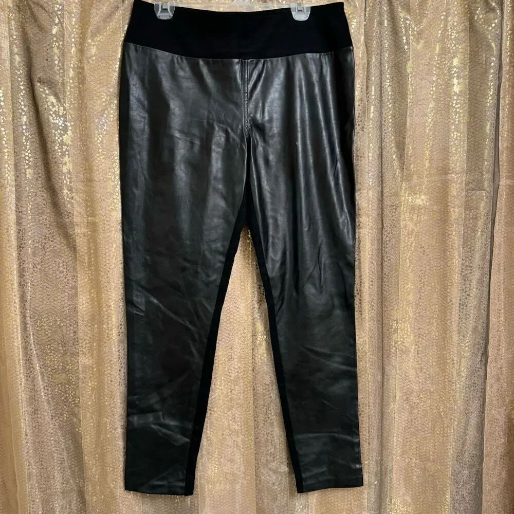 INC International Concepts Faux Leather Spandex Leggings Black 14